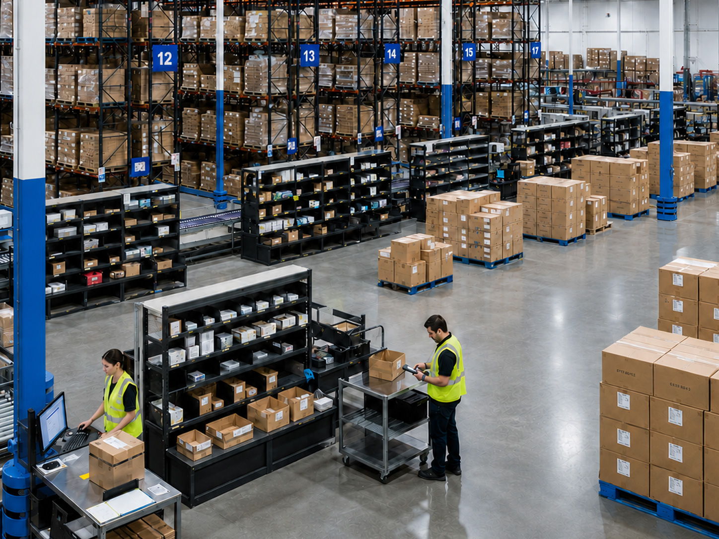 Almacén Logistix con operarios preparando pedidos