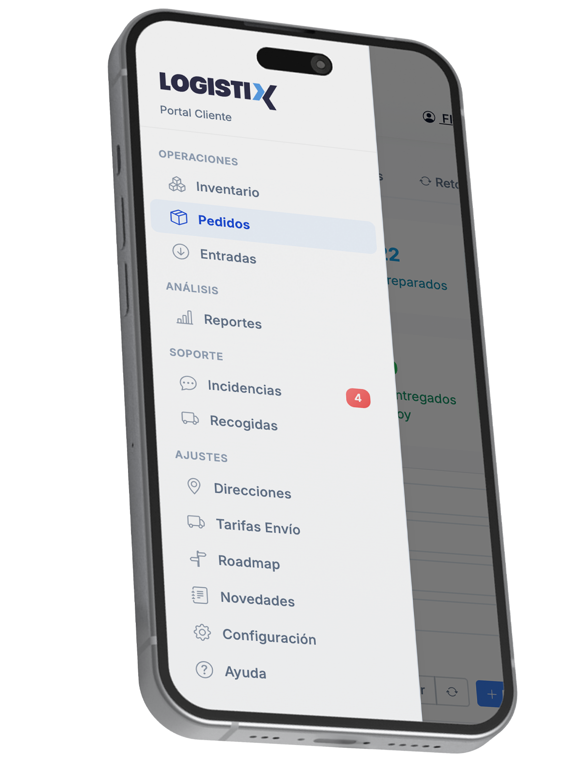 Logistix Hub en móvil — Portal Cliente accesible desde iPhone